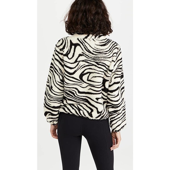 PLUSH Lightweight Sherpa Zebra Print Zip Up Jacket Black and Cream Size S - Picture 3 of 13